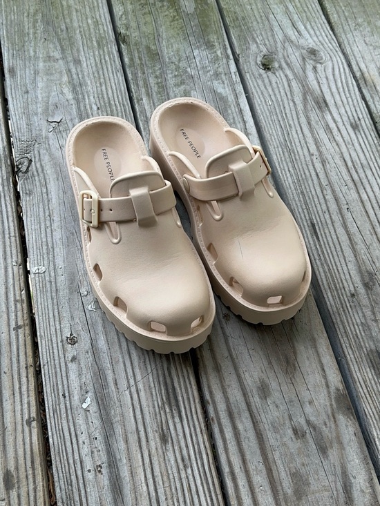 Free People Shoes - Free People Neutral Beige Buckle Clog Mules